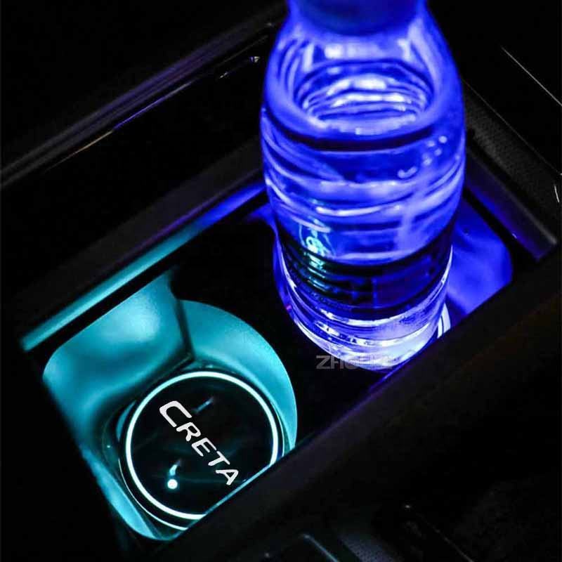Likate Car Logo Luminous Cup - 7 Colors LED Waterproof Cup Holder Light Mat
